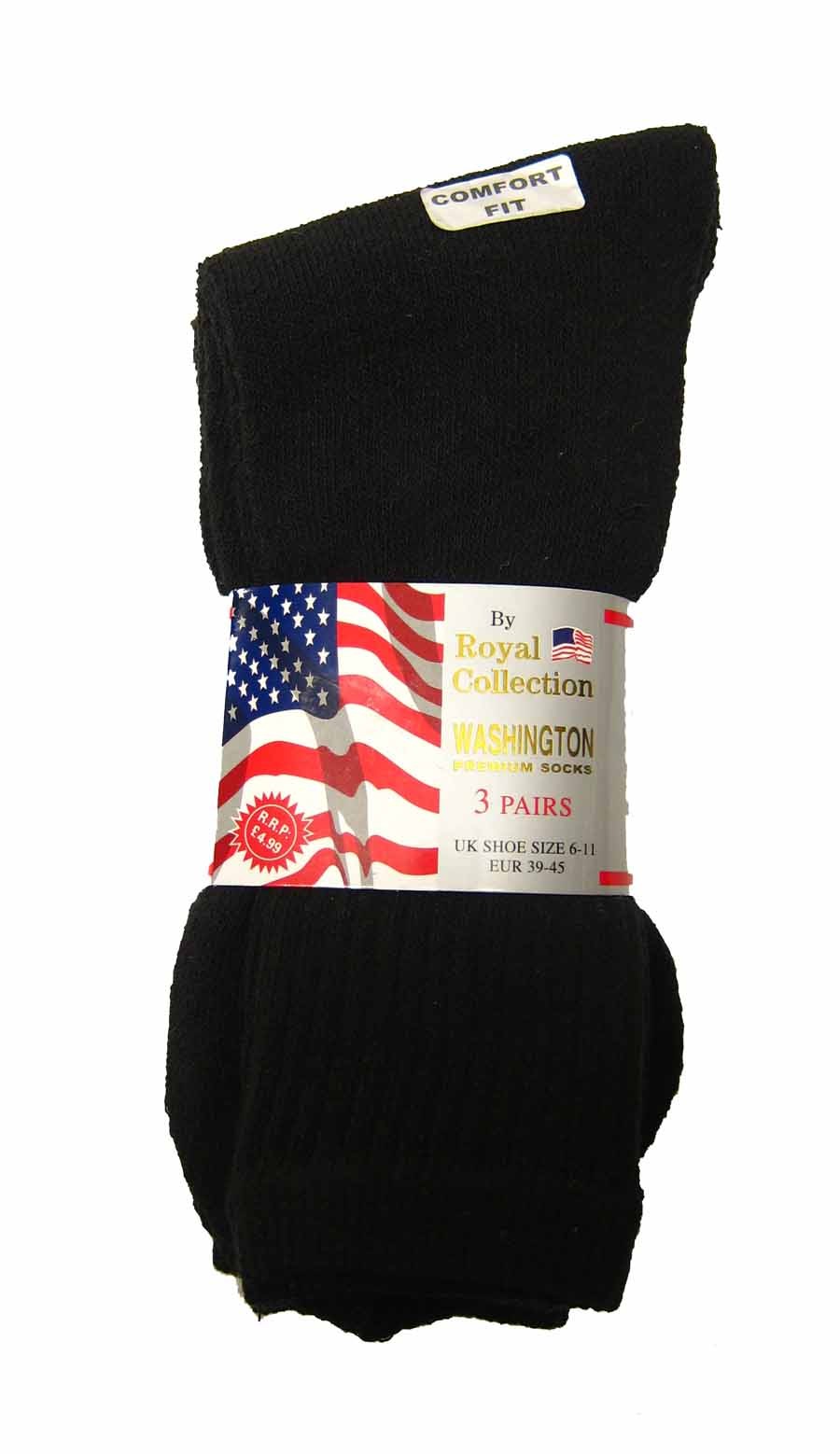 Royal Collection Thick Black Socks - Pack of 3